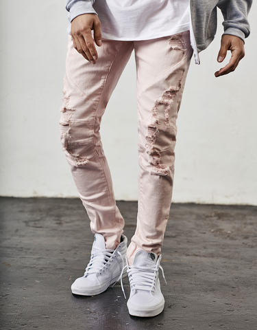 C&S PANELED DISTRESSED DENIM PANTS