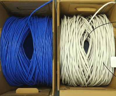 difference between reelex and non reelex 2 cable packing blue and white ethernet cable