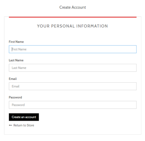 screen shot of our create an account page