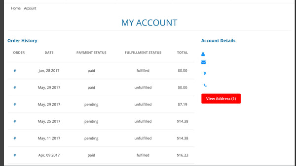 my account orders page