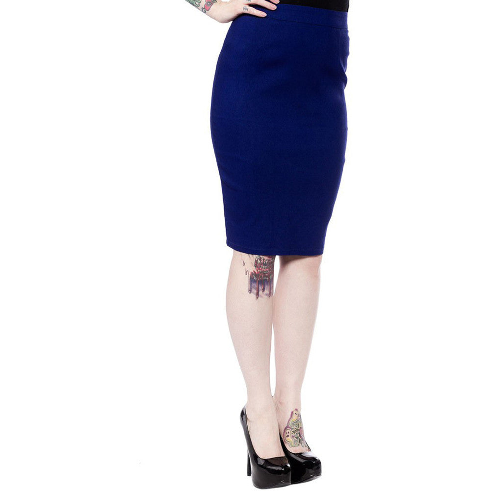 Sourpuss Essential Pencil Skirt Blue Retro Vintage Rockabilly Pin Up