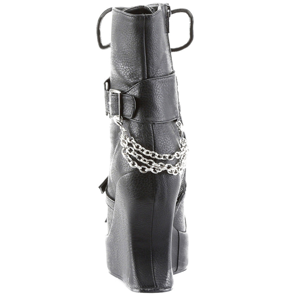 Womens Demonia Bravo-89 Wedge Platform Boot Black Punk Goth Chains Studs Buckles