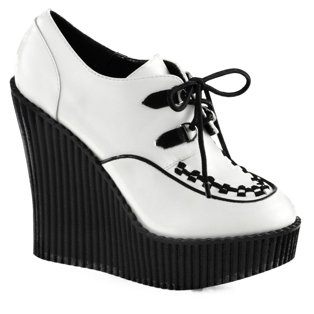 Women's Demonia CREEPER-302 Wedge Platform Shoe White Punk