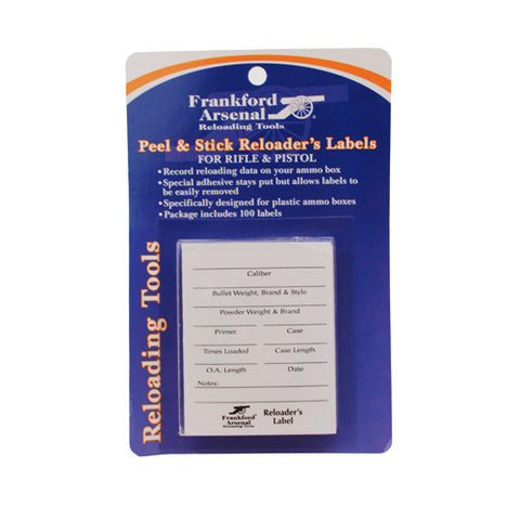 Frankford Arsenal Pistol and Rifle Reloader's Labels 100 Pack