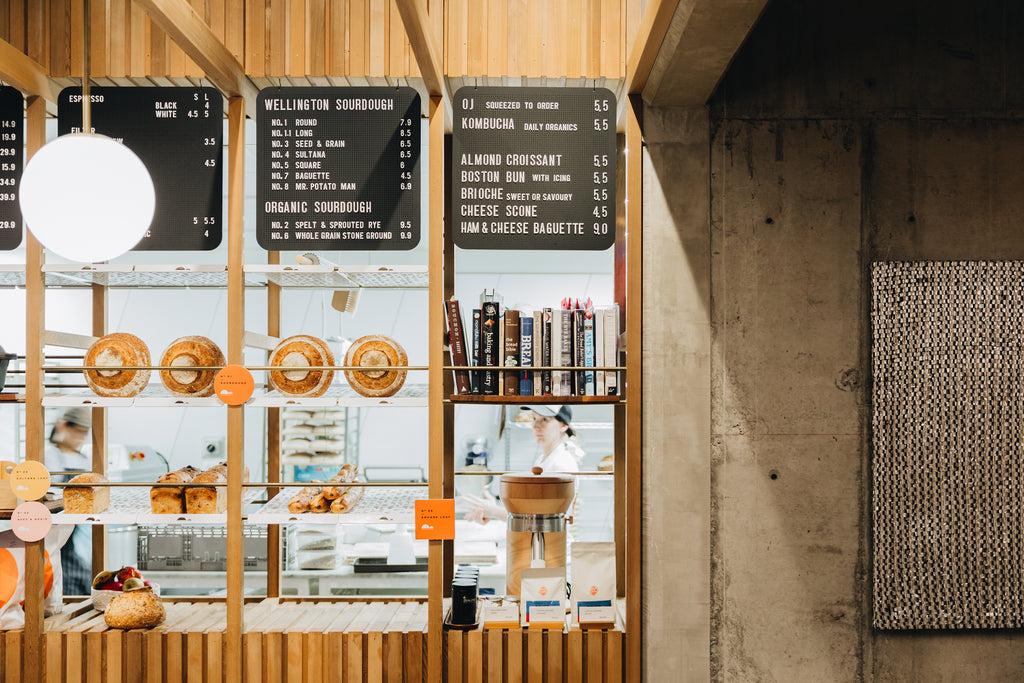 Black and White Letter Board Menu and custom shelves