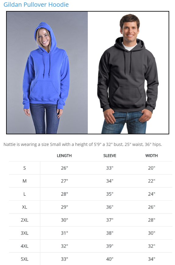 Camperville Hoodie Sizing Chart