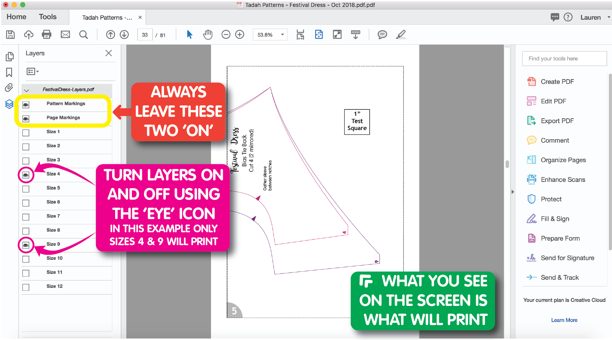 how to use layers in pdf pattern