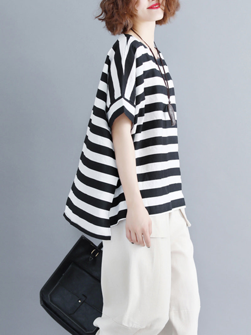 Dream for Two Lives Stripes Print Loose T-Shirt