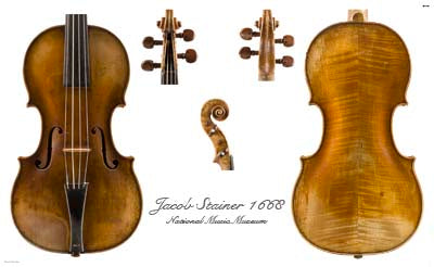 Photos of violin by Jacob Stainer, 1668