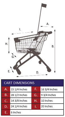 AMW-25FP Kiddie Metal Wire Shopping Cart with Flagpole Specifications