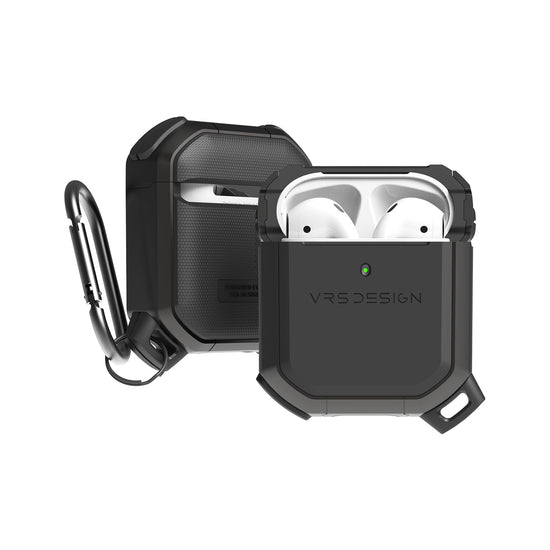 Best Minimalist EDC Apple AirPods hard protective case accessories. Durable lightweight and scratch resistance, the new top notched Apple AirPods deluxe Wireless Charge compatible case is pocket friendly and shock resistant. Securely held with high quality premium Carabiner for your daily portability by VRS Design