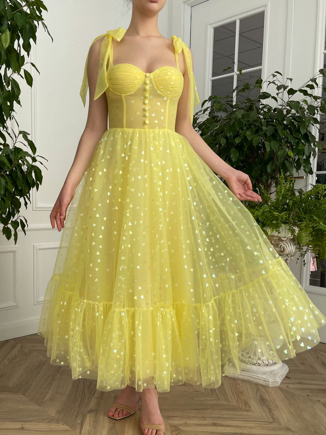 yellow short prom dress