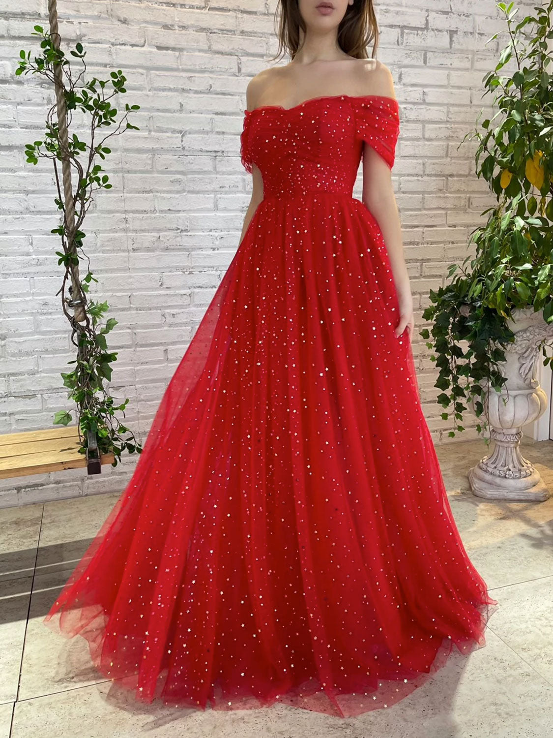 violín Tareas del hogar mezcla Simple red tulle off shoulder long prom dress, red tulle formal dress –  dresstby