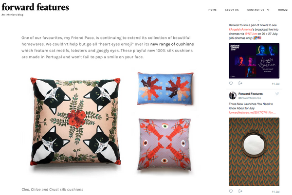 silk designer cushions by my friend paco at blog forward features