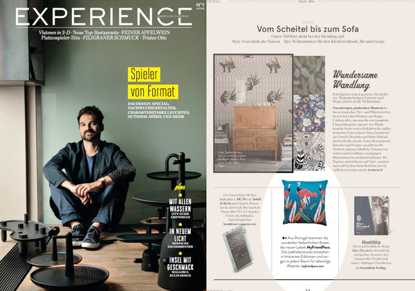 my friend paco printed designer cushion at German interior design magazine Experience