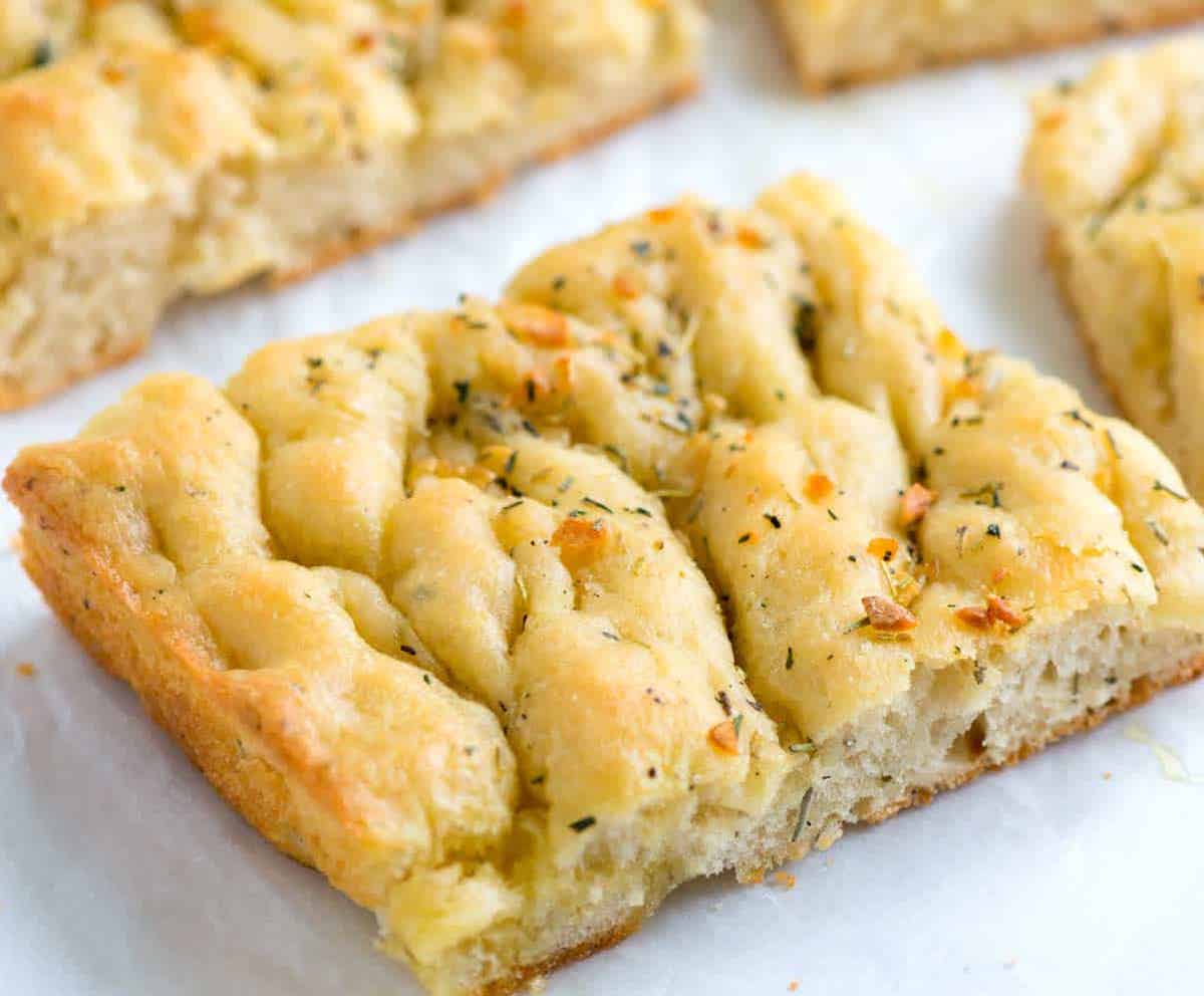 Foccacia bread baked in a wood-fired oven