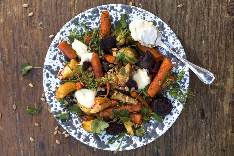 Roasted vegetables on a beautiful plate