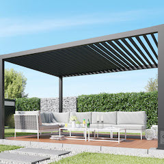 Large steel pergola covering patio