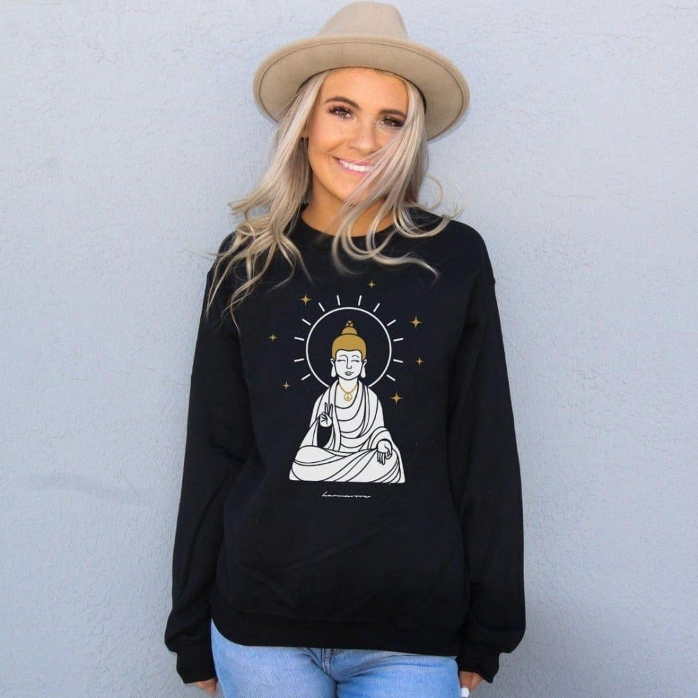 howtomakeitinarmenia Hippie Buddha Zen Sweatshirt Black / S