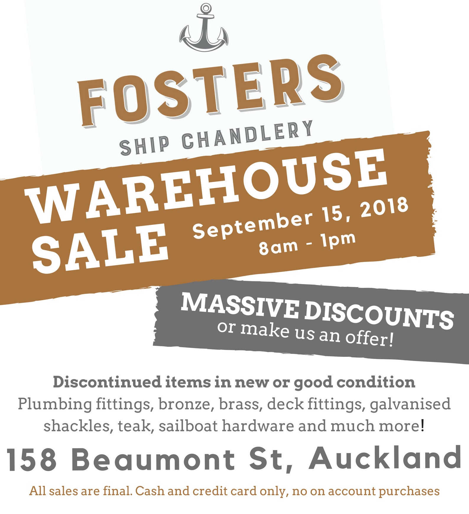 Fosters Ship Chandlery Warehouse Sale Ad