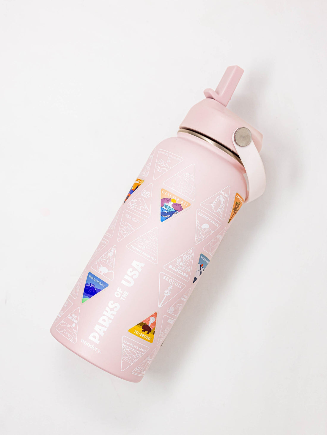 Parks of the USA Bucket List Travel Water Bottle Dusty Pink 