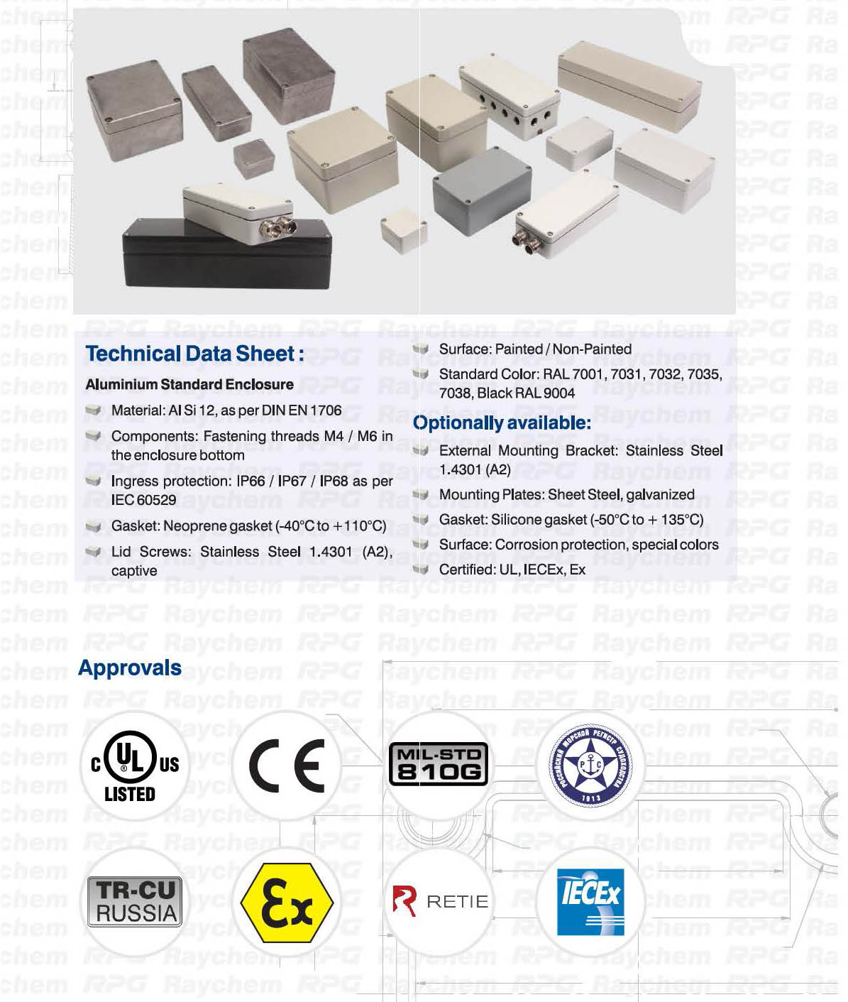 Raychem RPG - IP68 Aluminum Standard Enclosures