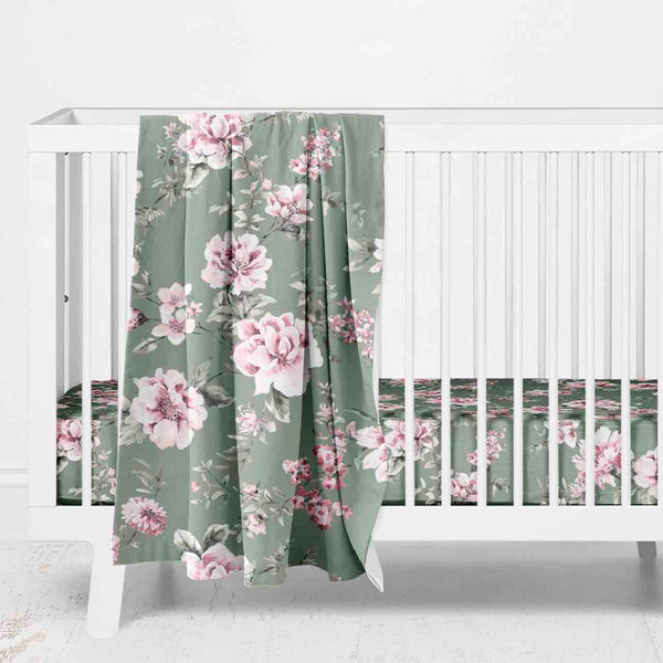 navy and blush crib bedding