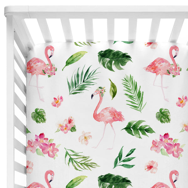 Tropical Floral Flamingo's Crib Sheet 