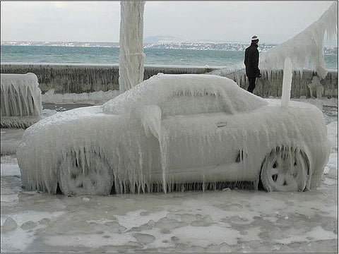 Wash car in winter image of frozen car
