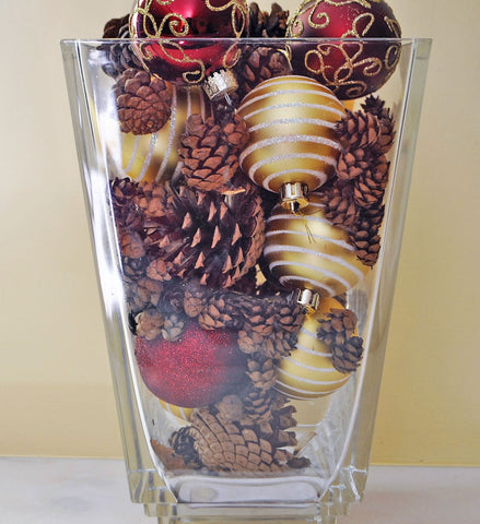 Glass Vases with Pine Cones