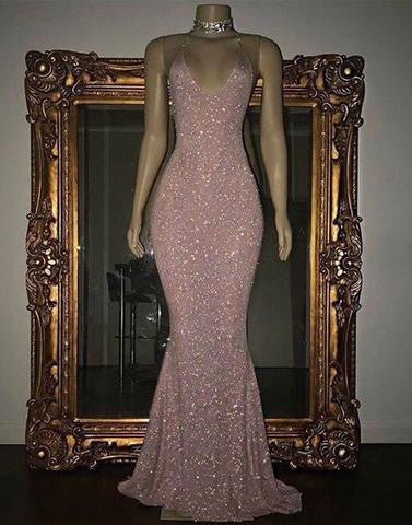 long pink sequin prom dress