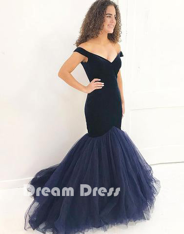 dark blue long prom dress