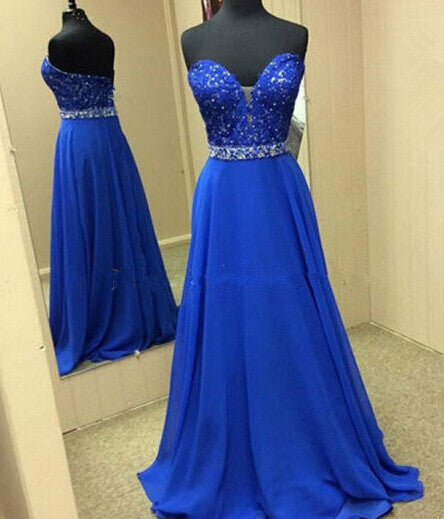 blue strapless formal dress