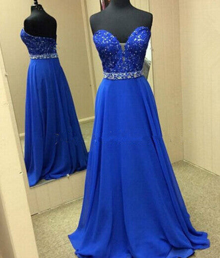 blue strapless prom dress