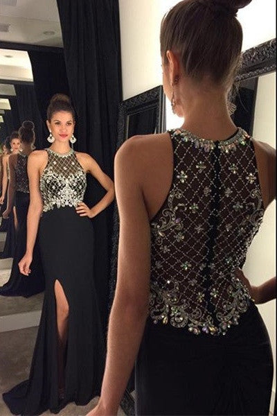 black beaded evening dress