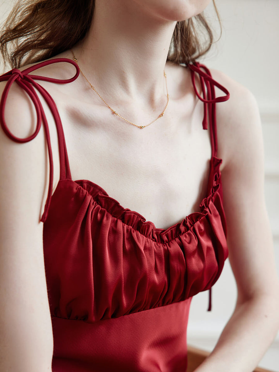 Jennifer Ruffled V-neck Midi Slip Dress