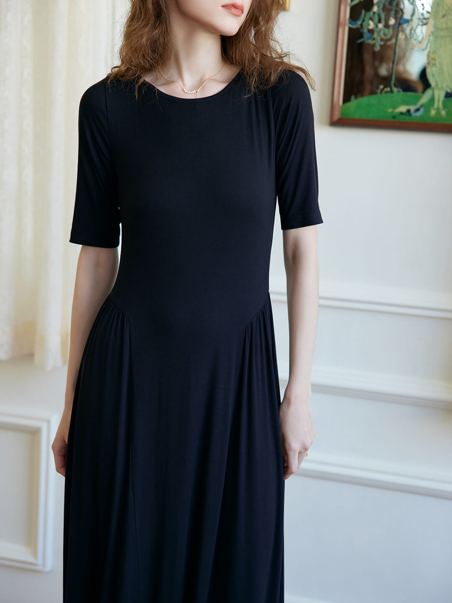 Joanna Back Lace-up Black Knitted Midi Dress