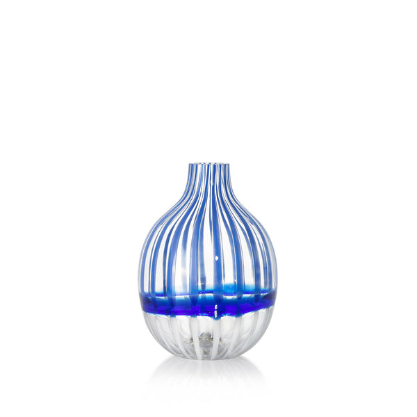 Handblown Double Stripe Glass Vase in Midnight Blue & White