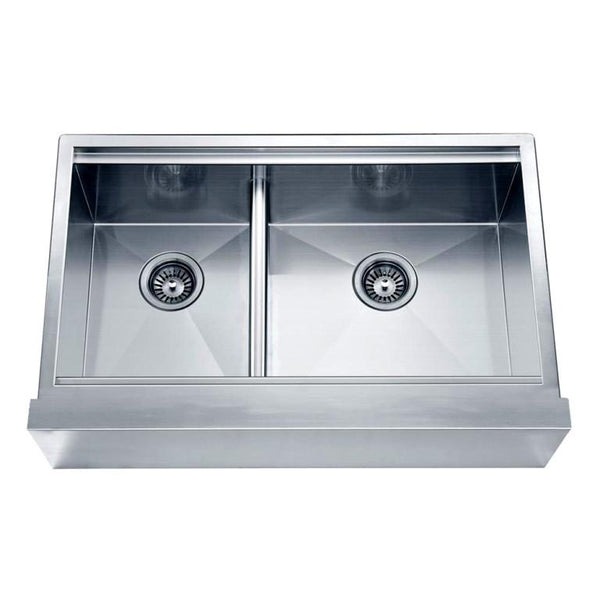 Stainless Farmhouse Sink 33 Double Bowl Small Bowl On Left Under Mount Straight Front Apron Dawn Daf3321l