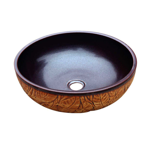 Ceramic Vessel Sink 16 Round Hand Engraved Hand Painted Dawn Gvb87019