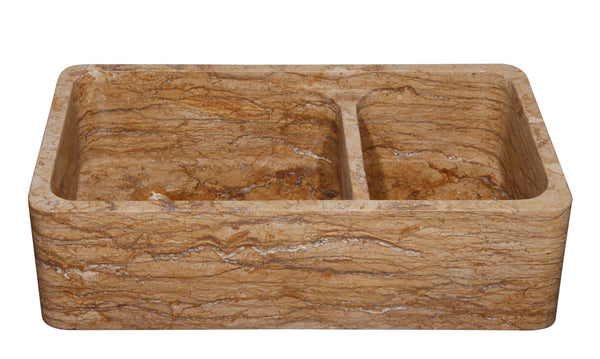 Stone Farmhouse Sink 36 Walnut Travertine Reversible Double Bowl Allstone Group Kf362010db Nlp 6040 Wt 2