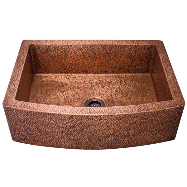 Hammered Copper Farmhouse Sink 33 Single Bowl Curved Apron Scratch Resistant Sound Insulated Polaris P419
