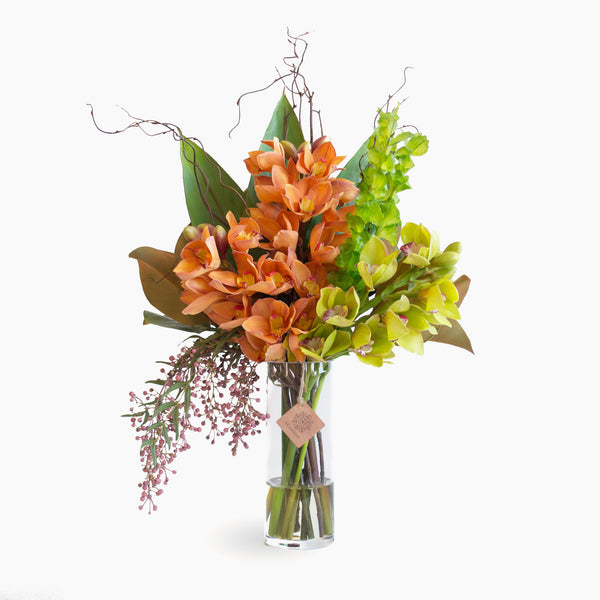 Large Artificial Orange And Green Cymbidium Orchid Bouquet