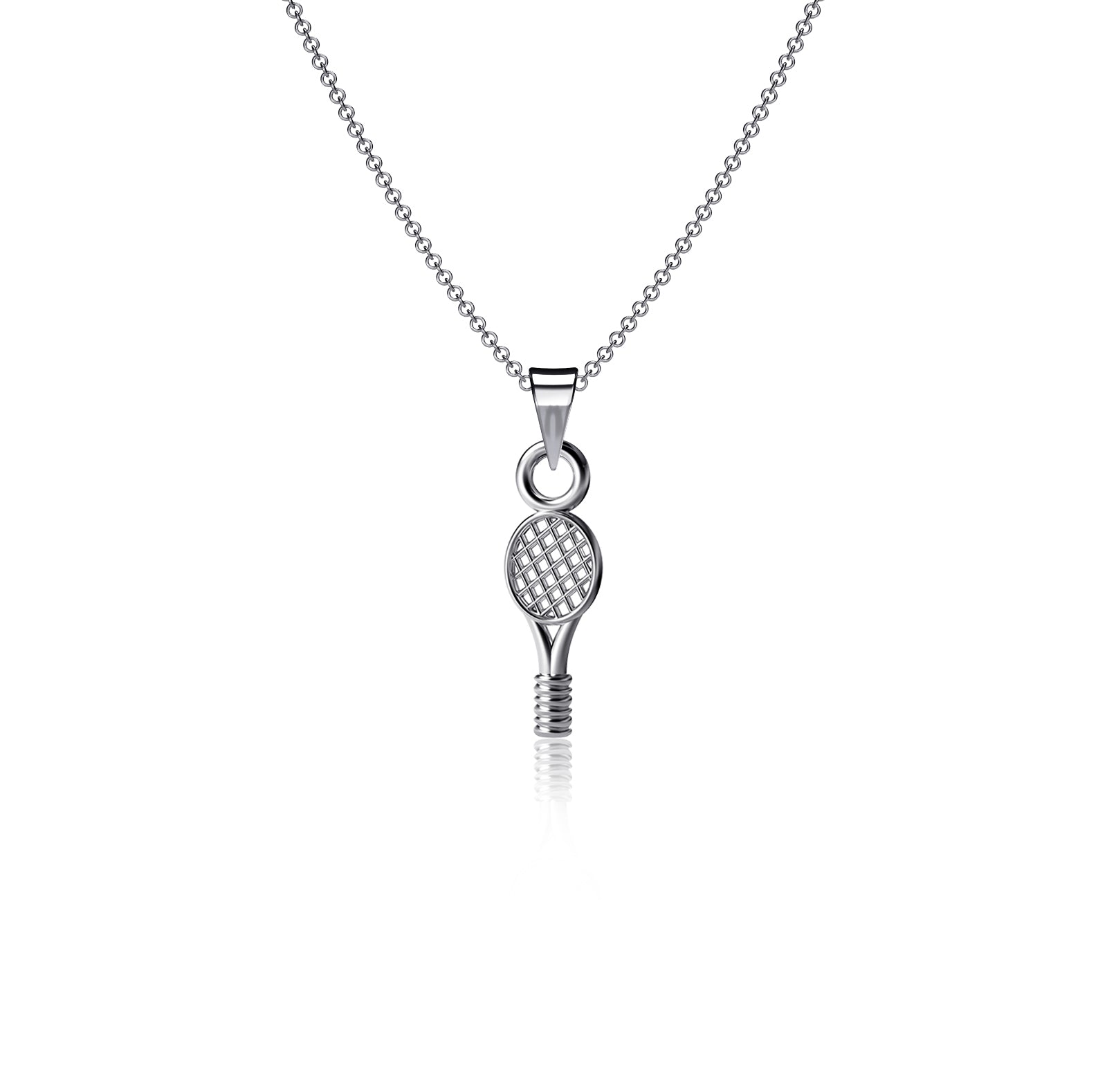 Tennis Racket Pendant Necklace - Silver