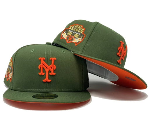 olive green and orange fitted hat