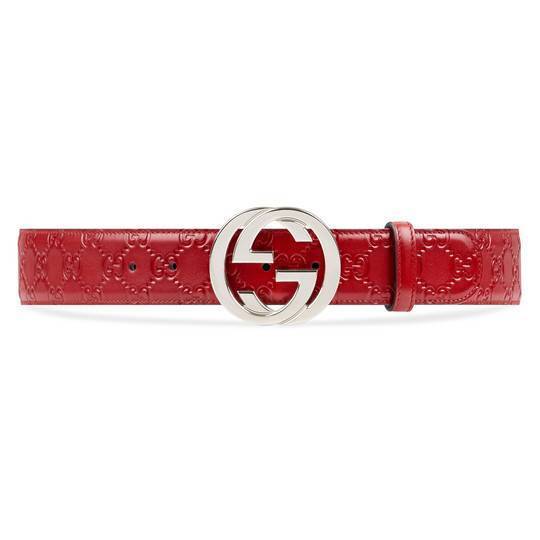 gucci signature leather belt red