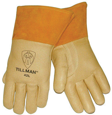 Tillman 42M Medium Brown Top Grain Pigskin Cotton/Foam Lined Premium Grade MIG Welders Gloves With Straight Thumb, 4" Cuff And Kevlar Lock Stitching (1/PR)