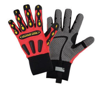 West Chester 86712/XL X-Large Orange R2 Safety Rigger Full Finger Synthetic Leather Mechanics Gloves With Neoprene Cuff, Spandex Back, TPR Finger, TPR Heavy Duty Knuckle, Reinforced Thermoplastic Fingertips And Clute Pattern (1/EA)
