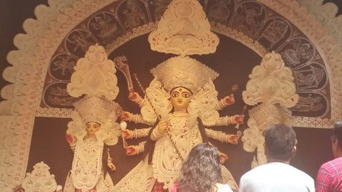 A more traditional depiction of the Maa Durga idols