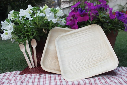 Mana Areca Palm Leaf Plates with flowers